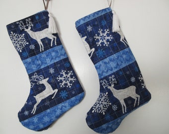 Christmas stocking, Holiday stocking, Quilted Christmas stocking, Traditional Christmas stocking, Elegant Christmas stocking, Blue stocking