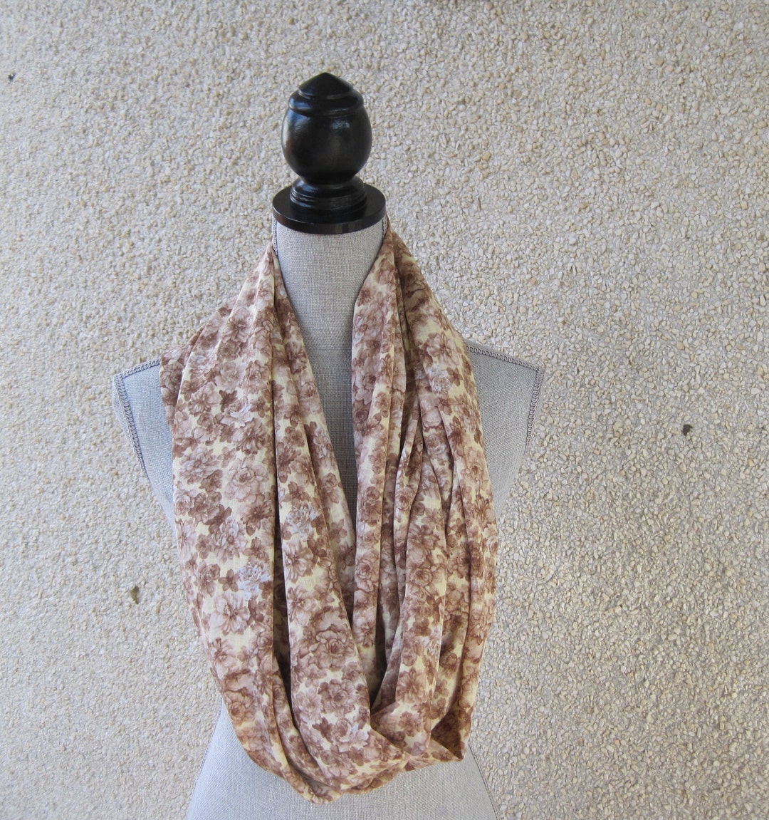 Beige Infinity Scarf, Floral Infinity Scarf, Old Fashioned Scarf