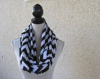 Grey and black jersey scarf, black chevron scarf, unisex grey scarf, jersey knit scarf, black chevron scarf, grey infinity scarf, gift scarf