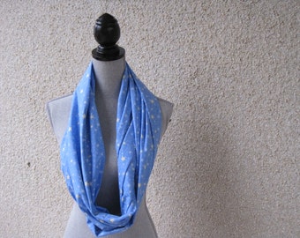 Blue infinity scarf, stars infinity scarf, blue circle scarf, blue casual scarf, cotton fabric scarf, scarf for women