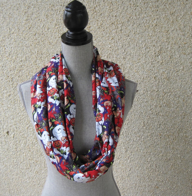 infinity scarf with ghosts whimsical halloween scarf red image 0