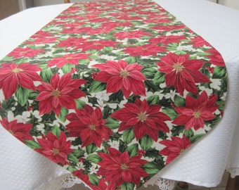 Table runner, Tablerunner, Poinsettia, Christmas, Christmas decor, Holiday decor, Traditional Christmas, Poinsettia linens,