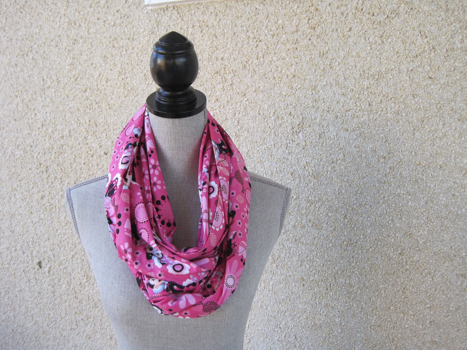 Minnie Mouse infinity scarf, Disney scarf, Minnie Mouse scarf, pink circle scarf, Disney fan gift scarf, Minnie fan scarf, pink cotton scarf for sale  