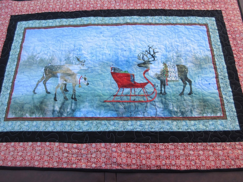 Reindeer Winter Decor Handmade quilt Holiday decor Christmas decor gift Twin sized quilt Lap Quilt Reindeer quilt Christmas quilt