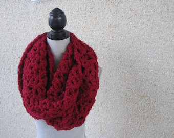 Crocheted scarf, bulky scarf, cranberry scarf, hand crocheted, winter scarf, warm scarf, red scarf, handmade scarf