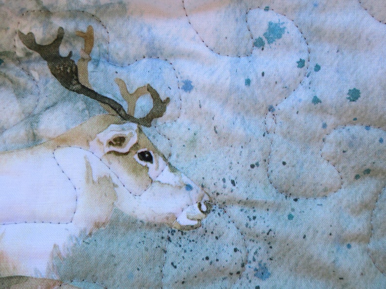 Reindeer Winter Decor Handmade quilt Holiday decor Christmas decor gift Twin sized quilt Lap Quilt Reindeer quilt Christmas quilt