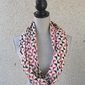 Ivory Scarf With Pink and Black, Beige Infinity Scarf, Pink Infinity Scarf, Geometric Scarf ...