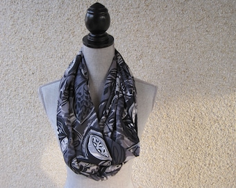 Grey and black infinity scarf, classic style scarf, business scarf, jersey scarf, power suit scarf, statement scarf, luxury gift scarf,