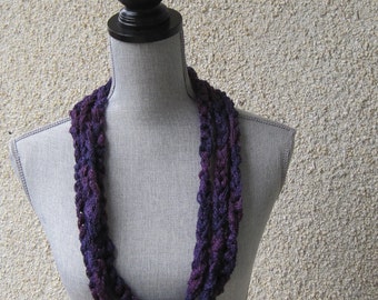 Knit scarf, infinity scarf, eternity scarf, loop scarf in royal purple yarn with metallic threads