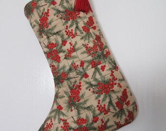 Christmas stocking, Holiday stocking, Quilted Christmas stocking, Traditional Christmas stocking, Elegant Christmas stocking, Nature sock