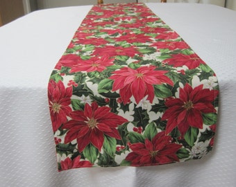 Table runner, Tablerunner, Poinsettia, Christmas, Christmas decor, Holiday decor, Traditional Christmas, Poinsettia linens