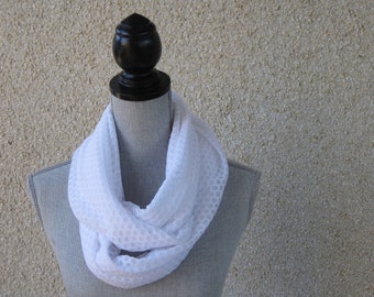 White infinity scarf, white lace scarf, lace scarf, classic white scarf, go-with-anything scarf, women's gift scarf, lightweight scarf,