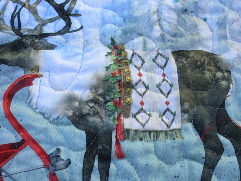 Reindeer Winter Decor Handmade quilt Holiday decor Christmas decor gift Twin sized quilt Lap Quilt Reindeer quilt Christmas quilt