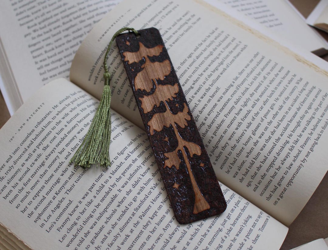 Hand Wood-burned Cherry Wood Bookmark, Bookish Pyrography Art, Great ...