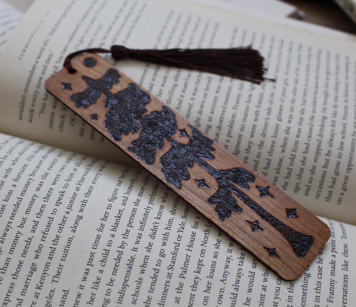 Hand Wood-burned Cherry Wood Bookmark, Bookish Pyrography Art, Great ...