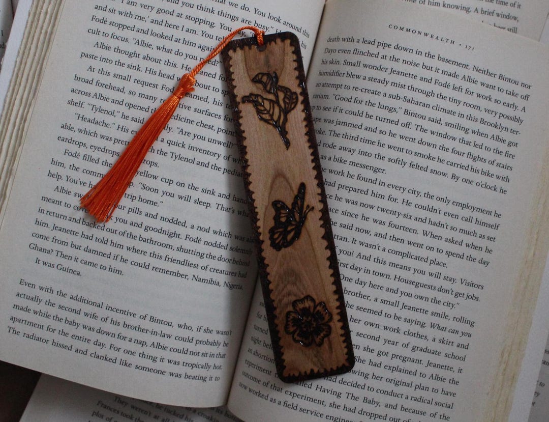 Hand Wood-burned Cherry Wood Bookmark, Bookish Pyrography Art, Great ...