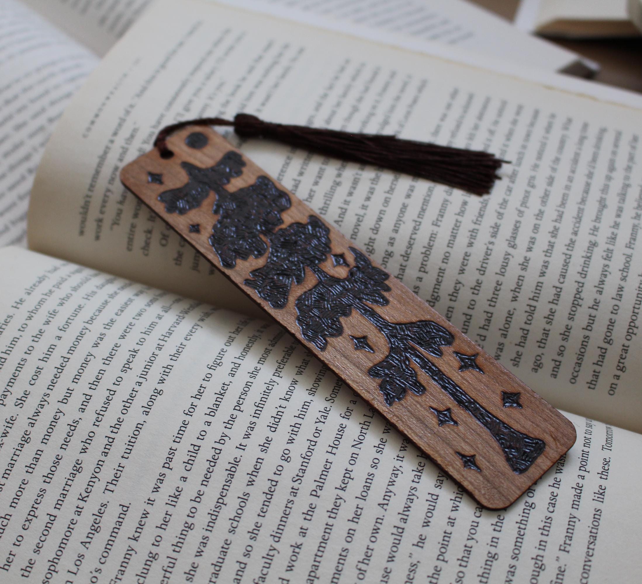 Hand Wood-burned Cherry Wood Bookmark, Bookish Pyrography Art, Great ...