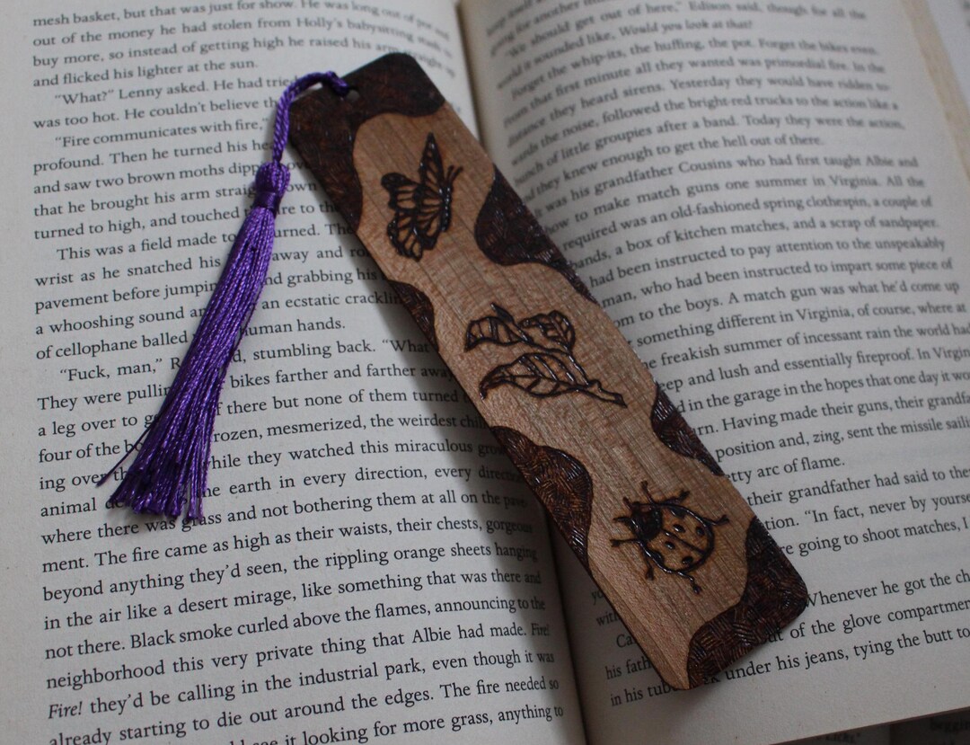 Hand Wood-burned Cherry Wood Bookmark, Bookish Pyrography Art, Great ...