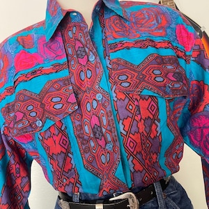 Vintage womens western button up shirt Adobe Rose western shirt womens western shirt vintage floral western shirt