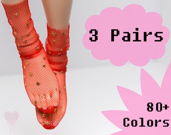 3 Pairs Doll socks Minifee Barbie Monster doll High Fashion Pastel Goth Grunge Punk Rock