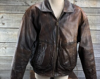 vintage JACK THE RIPPER mens real Leather bomber Jacket size L large 80s 90s made in United Kingdom