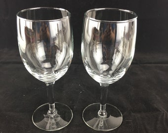 Wine Glasses Pair of Clear Glass Stemmed Plain Glassware Vintage