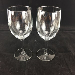 Wine Glasses Pair of Clear Glass Stemmed Plain Glassware Vintage