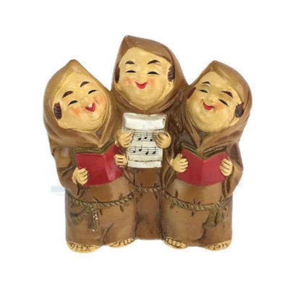 Christmas Singing Monks Friars Choir Trio Figurine Lark Brand Japan Vintage Brown Red Kitschy Holiday Home Decor