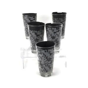 ディズニーキャラクター エッチングガラスタンブラー クリアフロスト 16オンス グラスウェア 5個セット ミッキー ミニーマウス ドナルド デイジーダック プルート レア ヴィンテージ