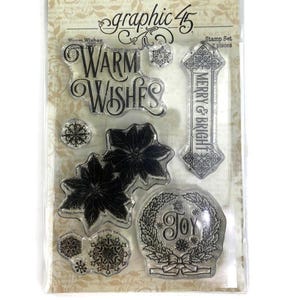 Juego de sellos Graphic 45 "Cálidos deseos", 7 piezas, para manualidades de papel para álbumes de recortes navideños, nuevo en paquete