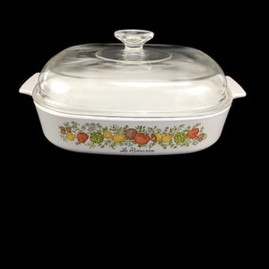 Corning Ware Le Romarin Spice of Life 2.5 Quart Square Casserole Dish A-10-B Stamped Handle With Lid A-12-C USA 10x10x2 Vintage 70's 80's