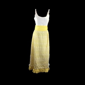 Spring Formal Maxi Long Dress Women’s ESTIMATE S White Yellow Embroidery Ruffle Vintage 1970&#39;s