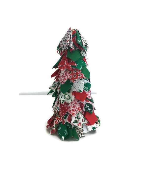 Vintage Quilted Styrofoam Christmas Tree Handmade 12 1970s Red Green White  Kitschy 