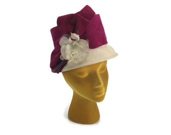 Pink Floral Vintage 60s Cloche Style Hat With Glittery Tulle  display picture 2