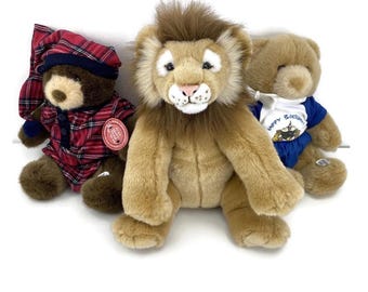 Build a Bear BAB Plush Stuffed Animal Teddy Bear Pick 1 Beige Happy Birthday /  Dark Brown Red Flannel Nightshirt & Cap NO SOUND