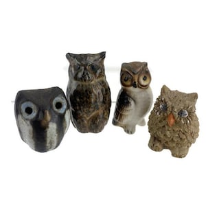 Mini Owl Figurines 1.5&quot; Lot of 4 VTG MCM Boho Woodland