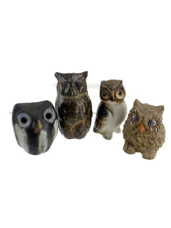Mini Owl Figurines 1.5" Lot of 4 VTG MCM Boho Woodland