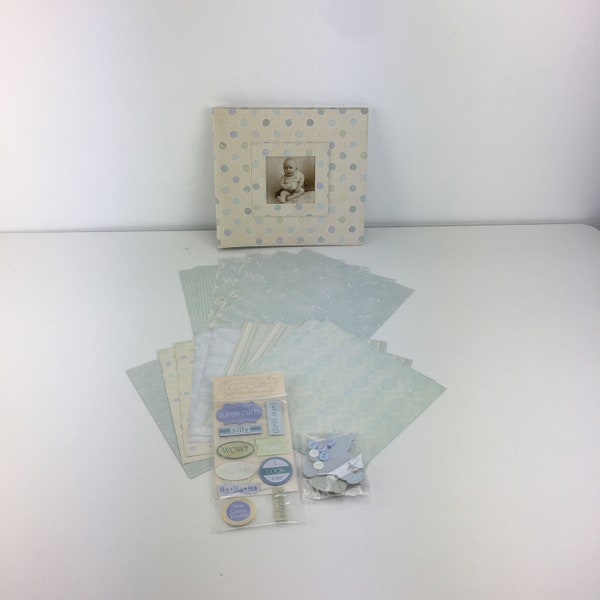 Melissa Frances Baby Album Kit My Little Super Star Blue Scrapbooking Journaling Book Set 8"x8"