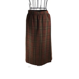 Red Green Tartan Plaid Pencil Wrap Around Skirt Women&#39;s Size ESTIMATE XS - S Small Mid Calf Length Vintage 70&#39;s