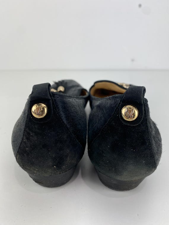 Vince Camuto Signature Nancy Tassel Loafers Black Calf Cow Hair Fur Slip Ons Flat Low Heels 1" Almond Toe Women's Size 8 M VTG View 5