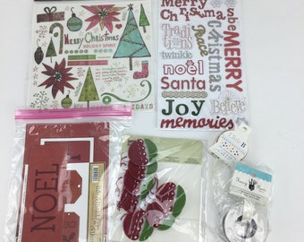 Scrapbook Christmas Holiday Winter Ephemera Embellishment 6Pc Lot Stickers Die Cuts Rub On Tags Chalk Washi Tape Junk Journal Paper Crafting