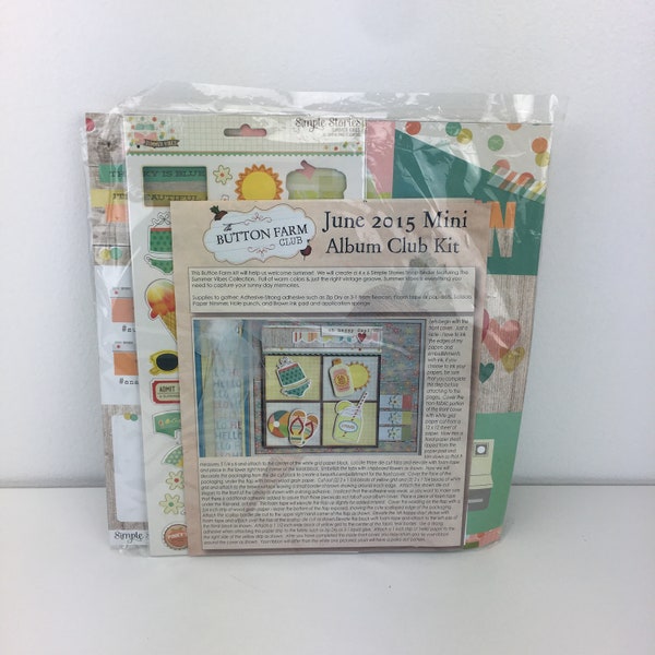 Button Farm Club Mini Album Kit June 2015 Simple Stories Summer Vibes Scrapbooking Journaling Book Set Complete Retired