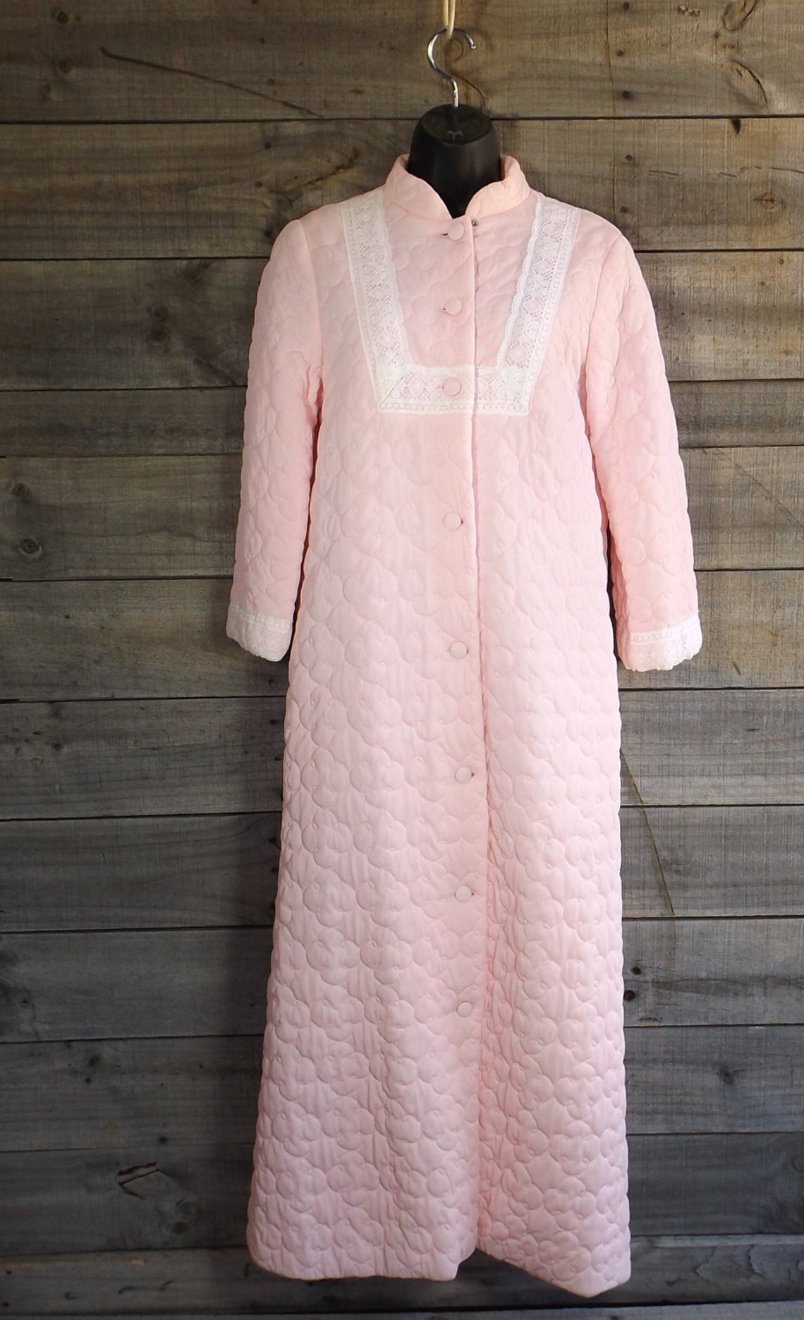 Vintage Pink Quilted Long Bath Robe Housecoat Sexy Lingerie Etsy