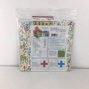 Kit de clase sorpresa de cumpleaños de Bo Bunny 2009. Álbum de fiesta. Caja para manualidades con papel, álbum de recortes y diario. ***FALTA 1 hoja de rayas.