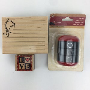 Lote de 3 sellos con 7 sellos redondos de certificación Gypsies Trio Stampabilities Journal con sellos postales Flourish Love Valentines Day Romance