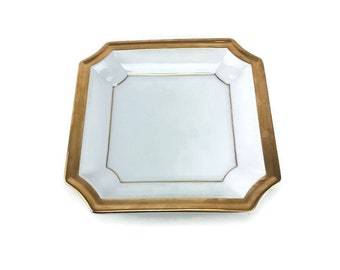 Andrea by Sadek Square White Plate with Gold Trim 8" 7654 MCM Ceramic Porcelain VTG 1960's Japan