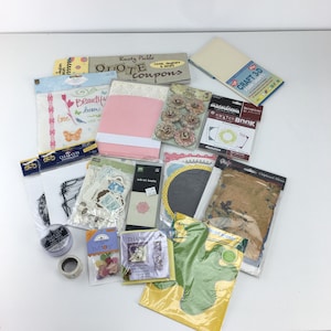 Lote de 17 troqueles para manualidades con papel, frases efímeras, pegatinas, botones, flores, tarjetas, álbumes, formas de espuma para niñas, álbumes de recortes y diarios.