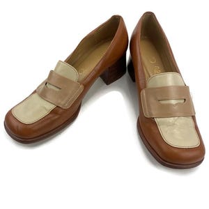 Franco Sarto Brown Tan Leather Heeled Loafers Shoes Pumps Women's Size 7.5 M Slip Ons Square Toe Chunky 2" Heel VTG 80's - 90's - Etsy Franco Sarto Brown Tan Leather Heeled Loafers Shoes Pumps Women's Size 7.5 M Slip Ons Square Toe Chunky 2" Heel VTG 80's - 90's - Etsy