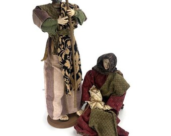 Nativity Set 3pc Figurines Holy Family Mary ***REPAIRED*** Joseph Baby Jesus Large 26" Elegant Cloth Ceramic VTG Christmas Religious Decor