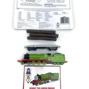 ERTL Thomas the Train Tank Lokomotive und Freunde Henry die grüne Lokomotive #1191 1987 & Henry's Log Car #4491 1998 VTG WOLKEN 2Pc Diecast Spielzeugkarten